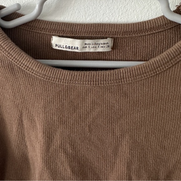 Pull & Bear Stretchy Long Sleeve Brown Crop Top Size Small - Picture 5 of 9